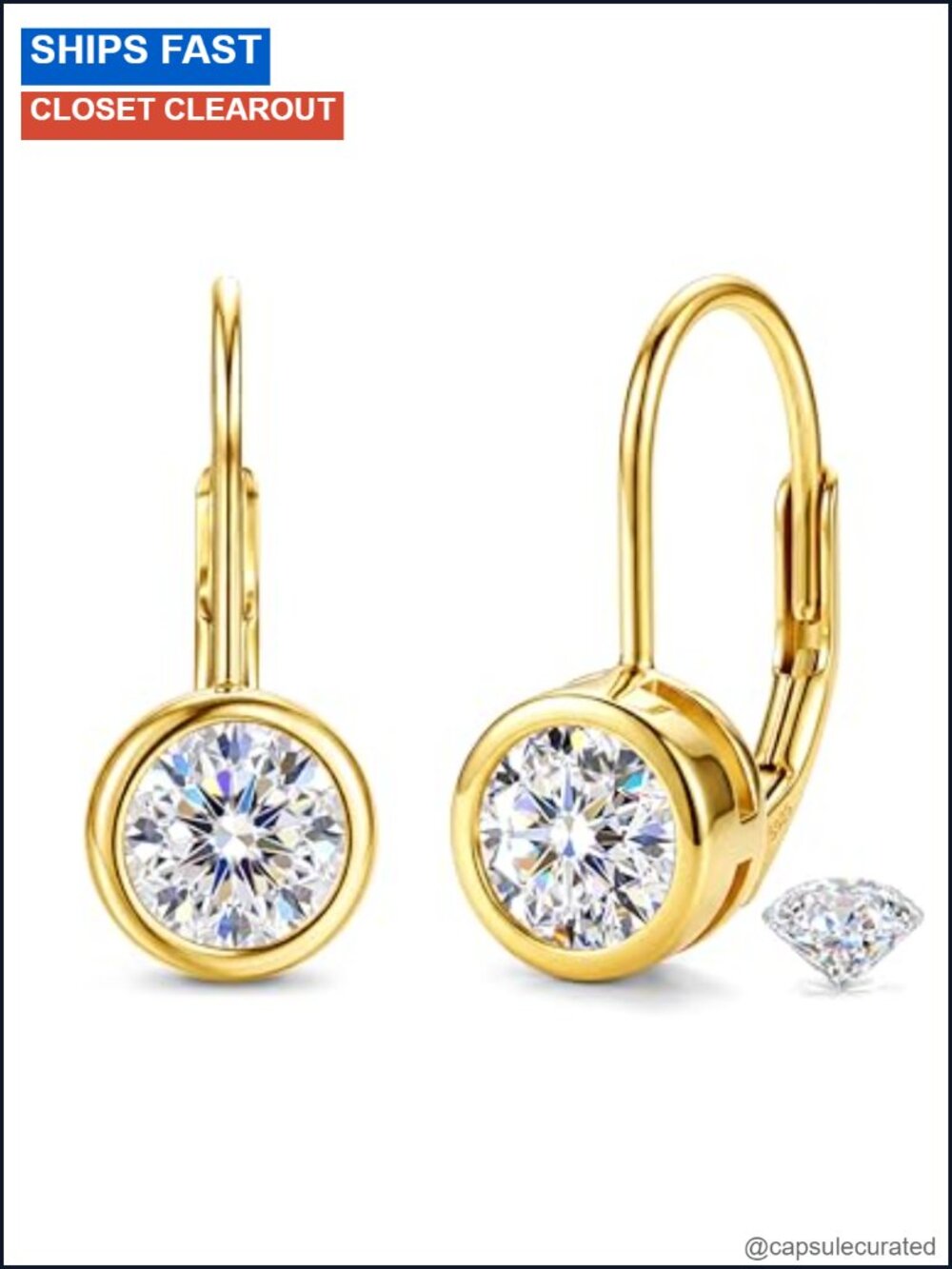 Moissanite Leverback Earrings 925 Sterling Silver 18k Gold Plated D Color VVS1